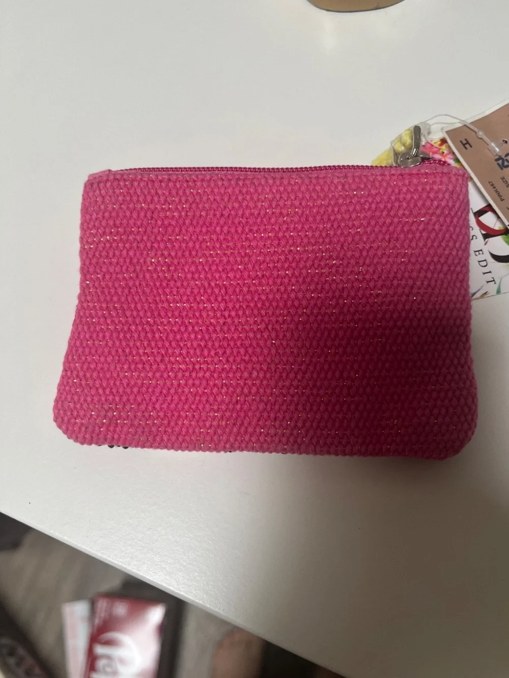 Pink Champagne Beaded Coin Purse Zip Pouch Cocktail Tassel
